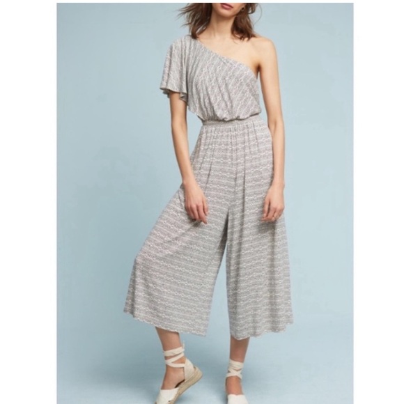 MAEVE one shoulder ruffle wide leg cropped jumpsuit comfort leisure pants Small - Picture 2 of 8